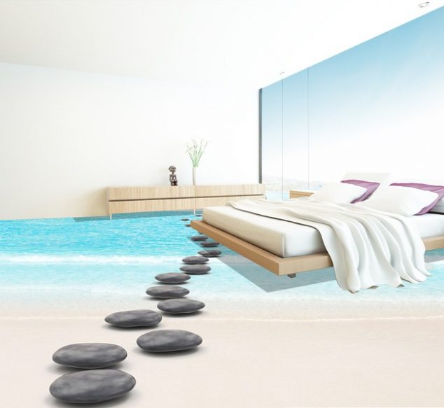 Free Shipping custom beach pebbles 3D floor bedroom Hotel sea water self adhesive flooring wallpaper mural 634x583 12 Pleasing Ideas For Rolling Out Of Bed Into Heaven With 3D Flooring Art