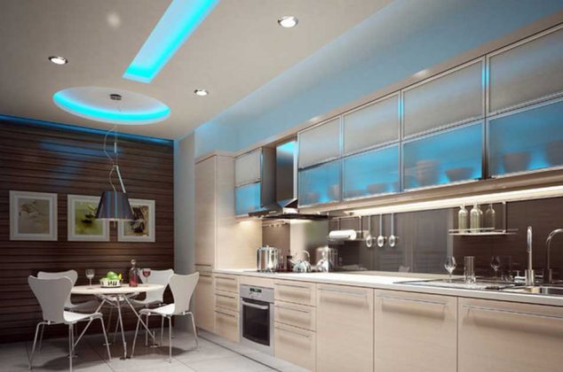 Led kitchen ceiling lights with a beautiful shades of blue led lights for your beautify kithcen 634x420 12 The Best LED Light Ideas For Bringing Enough Light In The Kitchen
