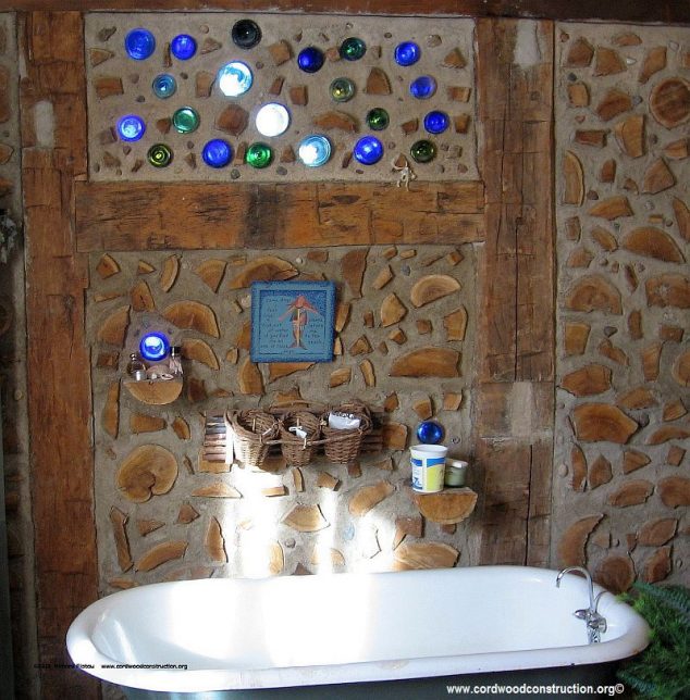 The Creativity To Build Natural Cord Wood Home In 13 Images bathroom cordwood dregnes 634x644 The Creativity To Build Natural Cord Wood Home In 13 Images