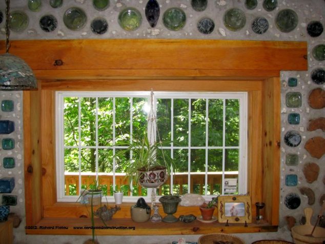 The Creativity To Build Natural Cord Wood Home In 13 Images bottle ends in the bathroom 634x476 The Creativity To Build Natural Cord Wood Home In 13 Images