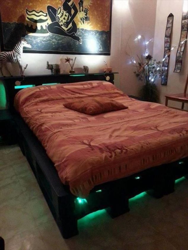 diy pallet bed with lights 634x845 12 Genius Ideas For Pallet Bed With Lights Underneath