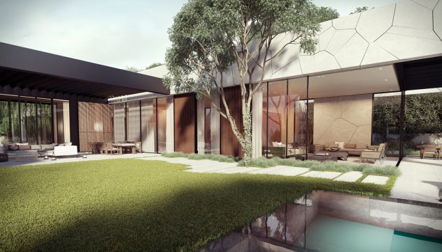 16 Garden And Backyard Swimming Pool Stepping Ideas that You Dream For retractable glass doors also stepping stones for best garden houses with infinity swimming pool and open plan design idea 634x362 16 Garden And Backyard Swimming Pool Stepping Ideas that You Dream For