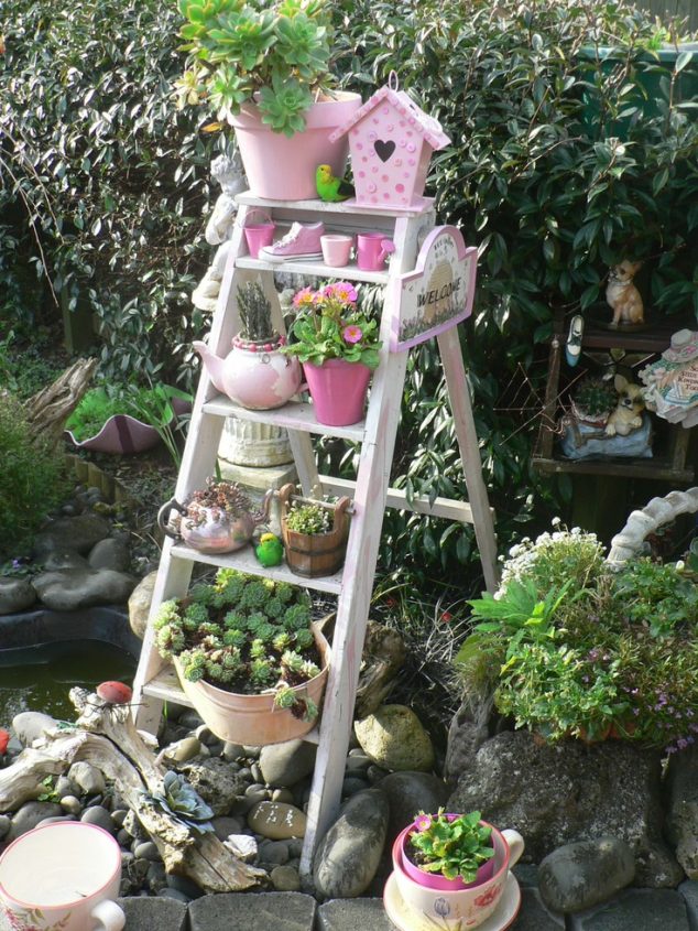 scala fiori 634x845 13 Clever Ways How Reuse The Old Ladder For Garden Decoration