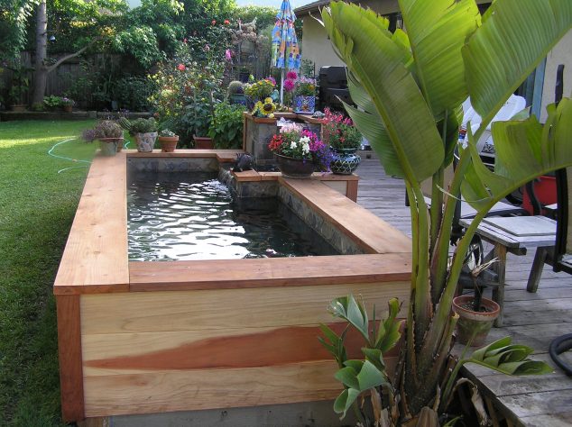 15 Cool Under Ground Garden Pond Ideas for Making Favorite Garden small fish pond ideas with wooden fish pond exteriors photo small fish pond 634x474 15 Cool Under Ground Garden Pond Ideas for Making Favorite Garden