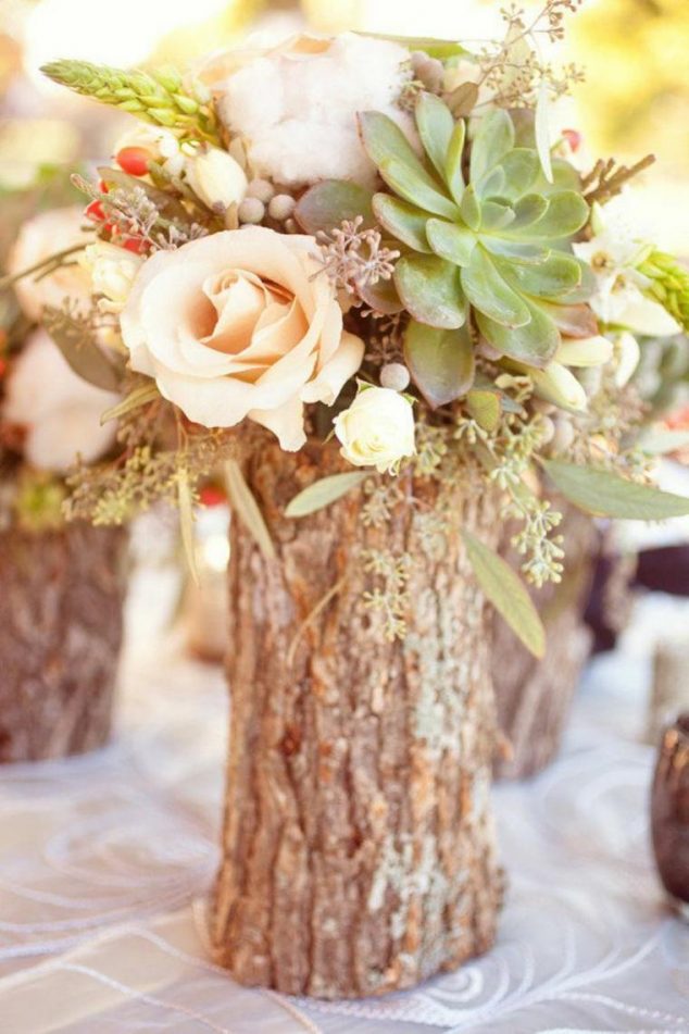 14 DIY Wooden Stump Vases That Simplicity Defining Beauty In House table printemps centre idee 634x951 14 DIY Wooden Stump Vases That Simplicity Defining Beauty In House