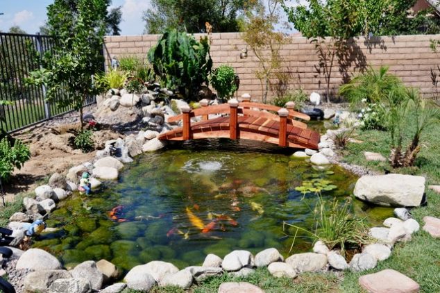 15 Inspirative Garden Pond With Bridge That You Would Like To See tropical landscape 1 634x422 15 Inspirative Garden Pond With Bridge That You Would Like To See