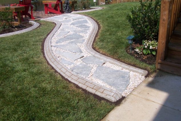 13 DIY Garden Pathway Inspiration For All Garden Lovers white rock rectangular pathway brick pattern gallery slide 634x422 13 DIY Garden Pathway Inspiration For All Garden Lovers