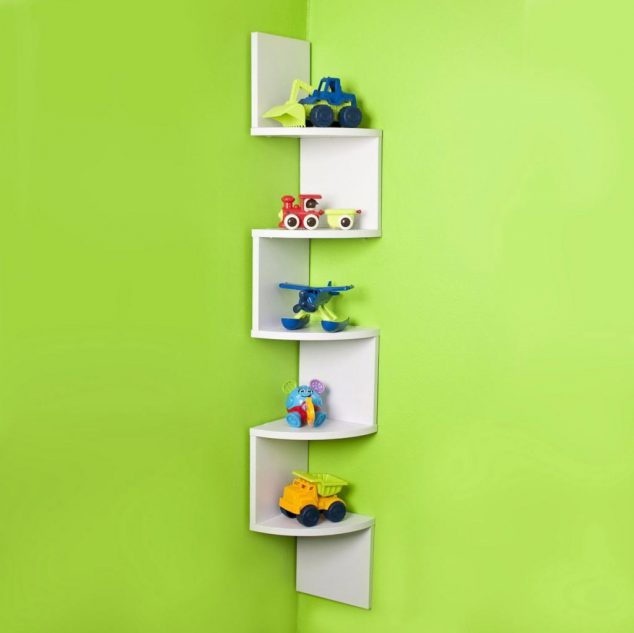 zig zag corner wall shelf white on functional wooden wall wooden wall shelf designs wall shelf design plans 634x633 14 Imaginary Floating Wall Shelves For Small Homes