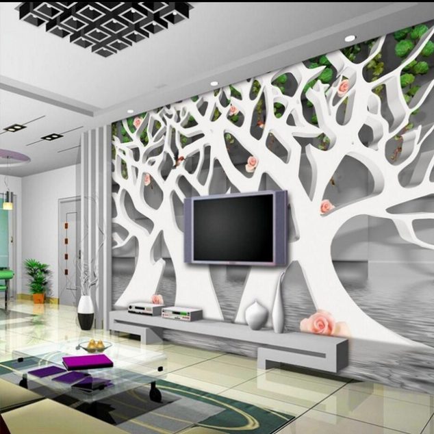 Custom wallpaper 3D stereoscopic white abstract tree red roses block TV backdrop living room wallpaper room.jpg 640x640 634x634 16 Creative 3D Living Room Wallpaper Ideas That You Should Check