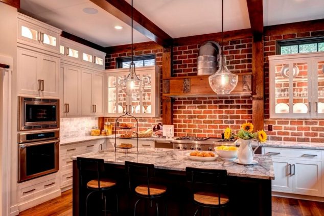 brick backsplash kitchen 634x423 16 Simple Ideas For Wall Decoration In The Small Kitchen