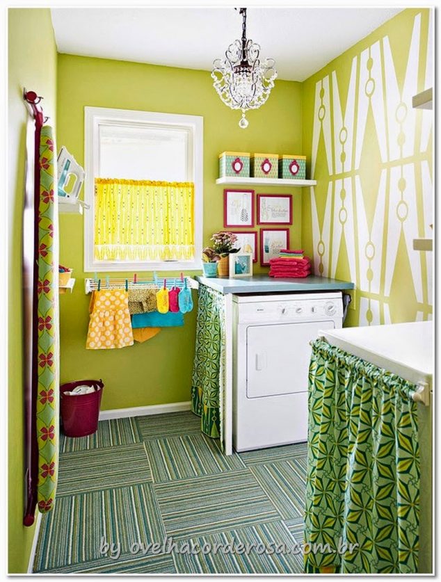 green laundry room 634x837 14 Clever Ideas How To Use The Walls For Storage And To Save Space