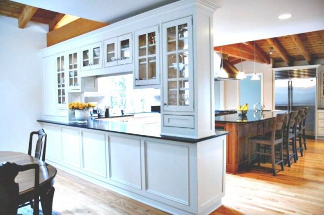 15 Smart Ways How To Decorate Your Home With Built Ins To Save Space kitchen with a room divider as extra storage 5 634x421 15 Smart Ways How To Decorate Your Home With Built Ins To Save Space