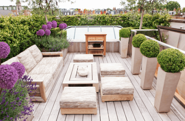 Divine Decor: 13 Deck Design In Small Backyard That You Must See landscaped urban deck seating 634x416 Divine Decor: 13 Deck Design In Small Backyard That You Must See