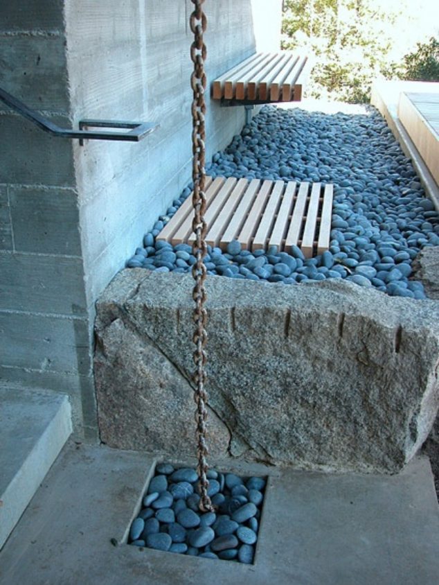 18 Brilliant Uses of River Rocks For Exclusive Home Decoration rain gutter chain downspout 1808 rain chains downspouts gutters 1164 x 1550 634x844 18 Brilliant Uses of River Rocks For Exclusive Home Decoration