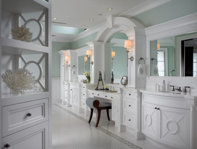 15 Smart Ways How To Decorate Your Home With Built Ins To Save Space vanity chair with white vanity 5 634x482 15 Smart Ways How To Decorate Your Home With Built Ins To Save Space