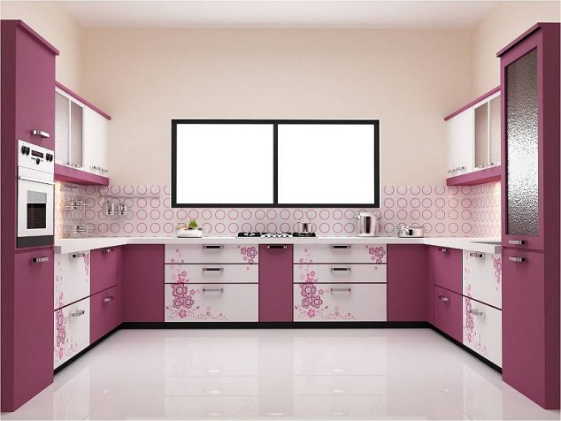 Haut Brillant Fleur UV MDF de peinture pour la  634x476 14 Dream Designed Small Kitchen in Pink Color That Will Amaze You