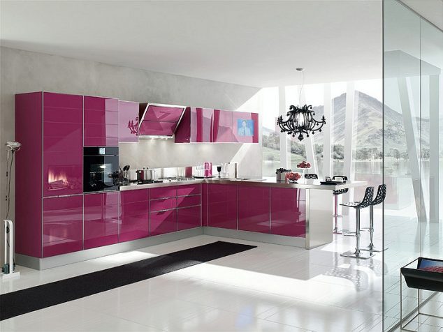 High Gloss UV MDF Board for Modern Kitchen 634x476 14 Dream Designed Small Kitchen in Pink Color That Will Amaze You