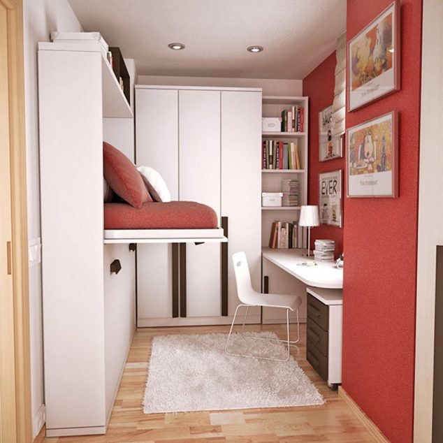 20 Ideas How to Design Small Bedroom That Abound Elegance Medium bedroom ideas for teenage girls red Ceramic Tile Wall Mirrors Desk Lamps Red MBW Furniture Asian Wool Blend 634x634 20 Ideas How to Design Small Bedroom That Abound Elegance