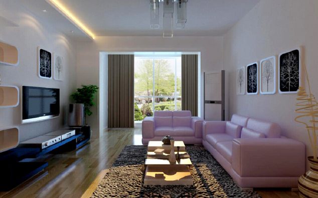 Modern living room with light purple sofa 634x395 15 Delightful Living Room Design Full With Inspiration