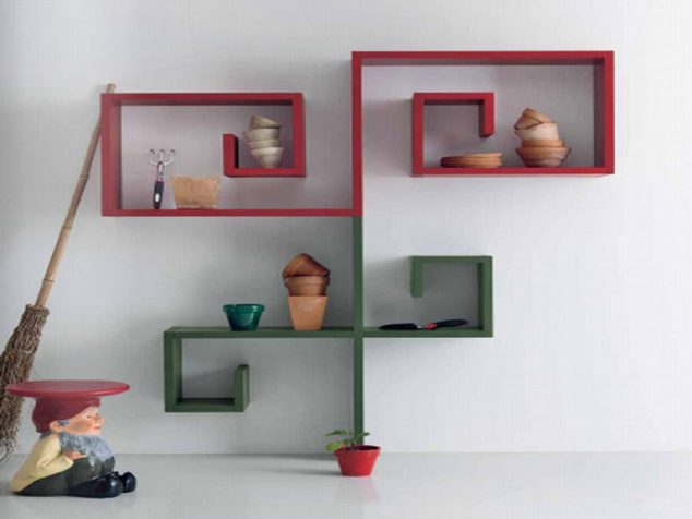 bedroom bedroom shelving units with hanging green and red wooden shelves attractive bedroom shelving units 634x476 15 Ways to Mesmerize the Walls In The House With Amazing Wall Rack Ideas