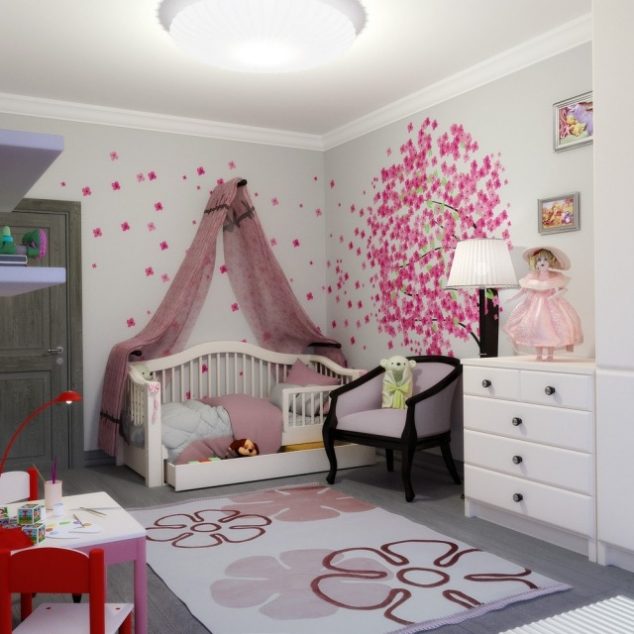 15 Teen Rooms Decor Ideas That Will Make You Say Wow kinderzimmergestaltung farbe maedchen schablone kirschbluetenbaum 634x634 15 Teen Rooms Decor Ideas That Will Make You Say Wow