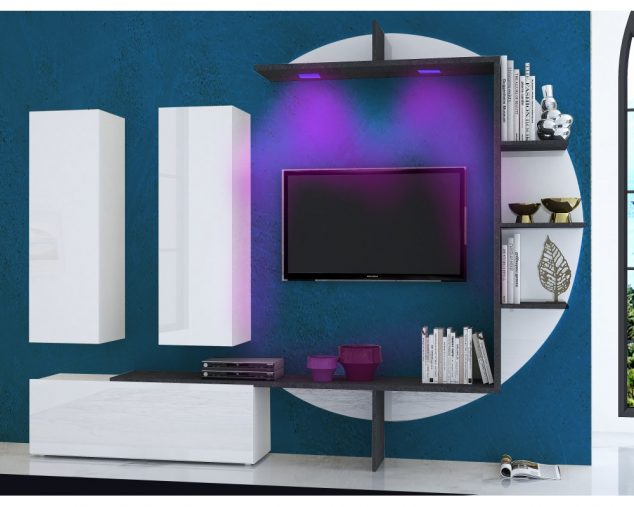 meuble tv mural design lumineux collection zen blanc laque marbre 634x507 13 Ideas About Modern TV Wall Units to Impress You