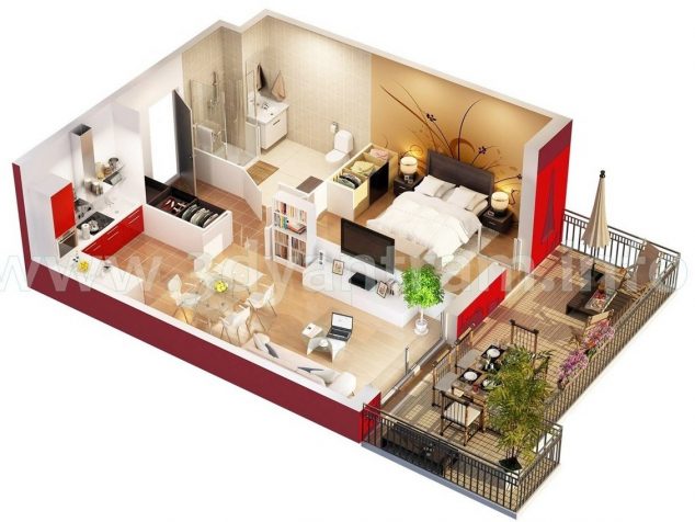 studio apartment floor plan 634x476 15 Studio Loft Apartment Floor Plans For Home Design