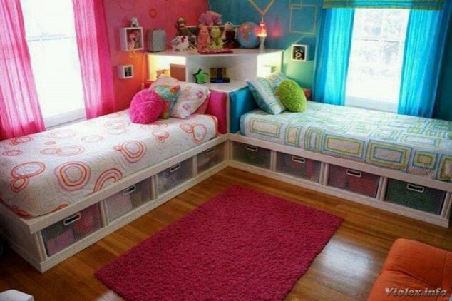 1449085090 more cute twin girls bedroom ideas 634x422 12 Awesome Kids Storage Bed That Will Make an Impression