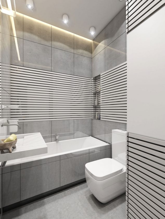 16 small modern bathroom 634x845 How to Live Large in a Small 40 Square Meter Apartment