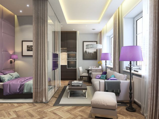 How to Live Large in a Small 40 Square Meter Apartment 6 purple design ideas 634x476 How to Live Large in a Small 40 Square Meter Apartment