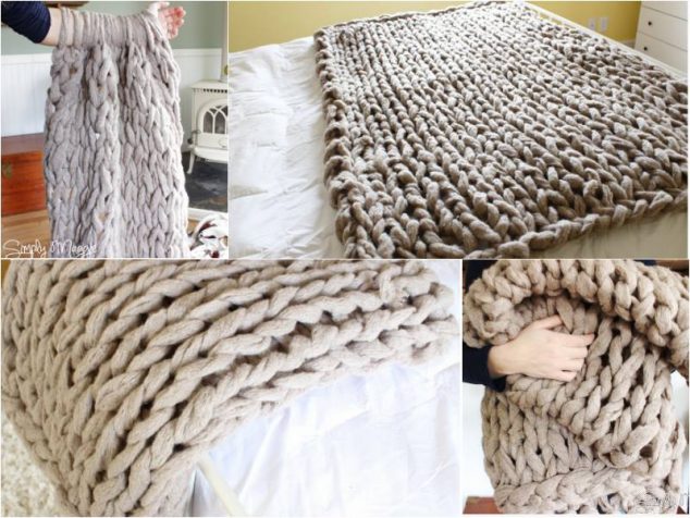 Arm Knit a Blanket wonderfuldiy 2 634x476 Creative DIY Knitted Giant Blanket of Wool For Cold Days