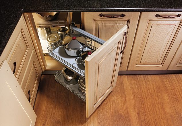 Organization in Kitchen Has Never Been Easier With Corner Kitchen Cabinet Cool Wooden Corner Kitchen Cabinet Design 634x439 Organization in Kitchen Has Never Been Easier With Corner Kitchen Cabinet