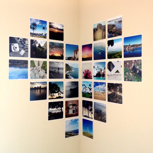 14 Mind boggling Corner Wall Designs Corner Heart Display with iPhone Photo Prints DIY5 634x634 14 Mind boggling Corner Wall Designs