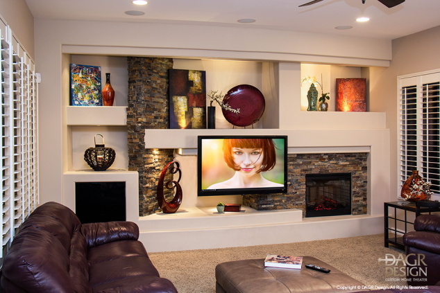 Custom Drywall Entertainment Center Stone Accents 634x423 14 Breathtaking Gypsum Board And Niches For TV Wall Unit