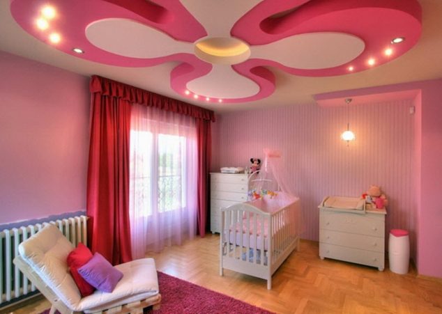 Girly2Bpink2Bpop2Bceiling2Bdesign2Bideas2Bfor2Bnursery 634x451 13 Pink Gypsum Board Design for Girl Kids Room That Looks Impressive