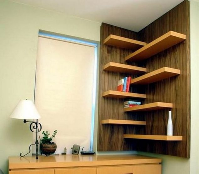 Wooden Wall Shelves 634x555 15 Lovely Wall Bookshelves to Dream All About It