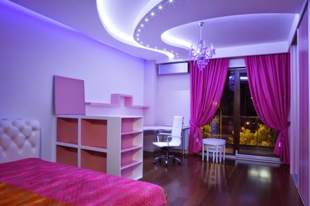 bedroom false ceiling design mafe of gypsum board 634x422 13 Pink Gypsum Board Design for Girl Kids Room That Looks Impressive