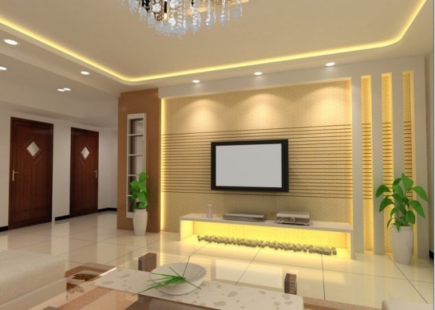 breathtaking living room interior design with beautiful yellow lighting wall unit include led tv and long wood table add plant decoration 744x531 634x452 18 Best TV Wall Units With Led Lighting That You Must See