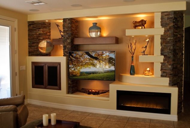 contemporary family room 634x426 14 Breathtaking Gypsum Board And Niches For TV Wall Unit
