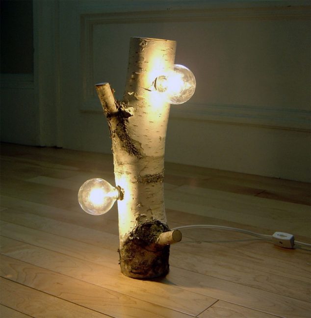 diy table lamp of birch branch 1 634x648 14 Unbelievably Great Wooden Lamp Design That Are Handmade