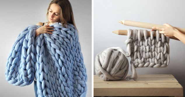 Creative DIY Knitted Giant Blanket of Wool For Cold Days giant super chunky wool knitwear blankets anna mo fb 700 634x333 Creative DIY Knitted Giant Blanket of Wool For Cold Days