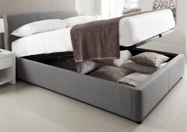 gray fabric bed frame with storage under the bed also head board plus white mattress with and 936x661 634x448 15 Desperately Needed Multi functional Bed With Storage For Your Bedroom