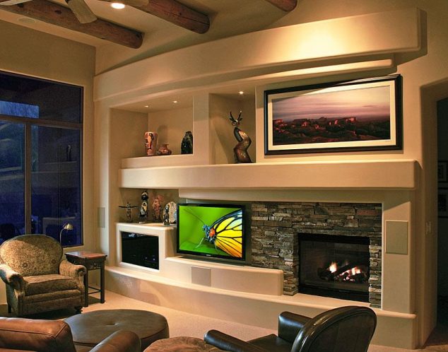marvelous media wall ideas 3 home media wall designs 850 x 668 634x498 14 Breathtaking Gypsum Board And Niches For TV Wall Unit