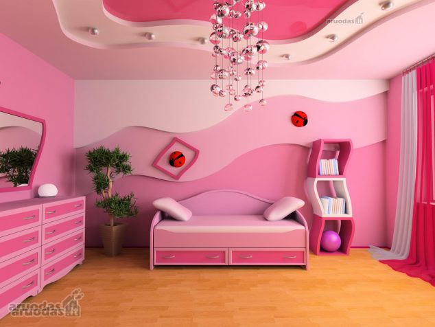 mergaites kambarys 634x476 13 Pink Gypsum Board Design for Girl Kids Room That Looks Impressive