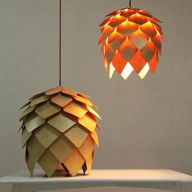 modern art wooden pinecone pendant lights 634x634 13 Creative DIY Lamp of Wood To Dream For