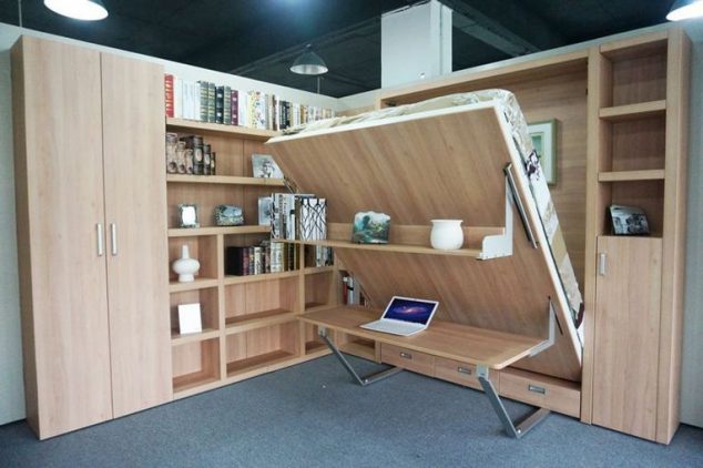 15 Desperately Needed Multi functional Bed With Storage For Your Bedroom modern double wall strong style color b82220 bed strong with bookshelf and office table natural color e1 grade panel 634x422 15 Desperately Needed Multi functional Bed With Storage For Your Bedroom