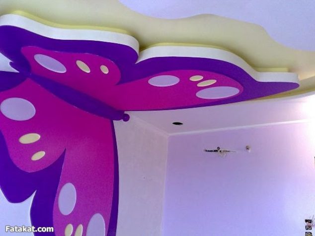 13 Pink Gypsum Board Design for Girl Kids Room That Looks Impressive purple butterfly coffered ceiling design for kids room2 634x476 13 Pink Gypsum Board Design for Girl Kids Room That Looks Impressive