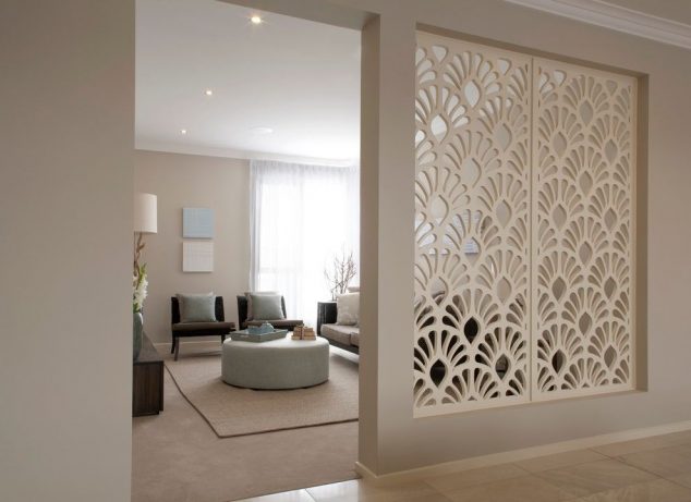 13 Brilliant Ideas About Partition Wall Design To Blow You Away screen room divider for contemporary living room and patterned room divider 634x461 13 Brilliant Ideas About Partition Wall Design To Blow You Away
