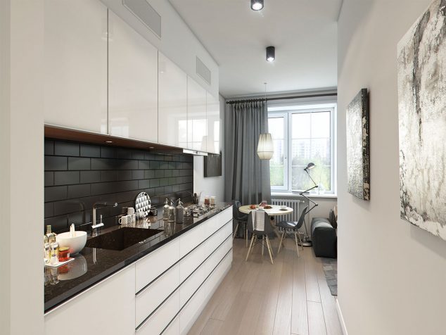 How to Live Large in a Small 40 Square Meter Apartment small kitchen design1 634x476 How to Live Large in a Small 40 Square Meter Apartment