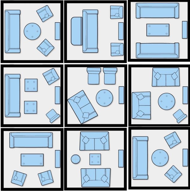 How to Set The Furniture Arrangement in Your Living Room studio apartment living furniture arrangement 634x638 How to Set The Furniture Arrangement in Your Living Room